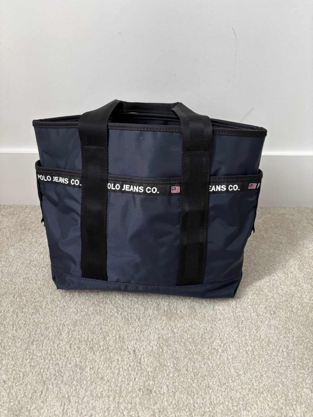 Polo Jeans Co Ralph Lauren Navy Nylon Tote Bag Preppy Y2K Minimalist Carry - Picture 8 of 8